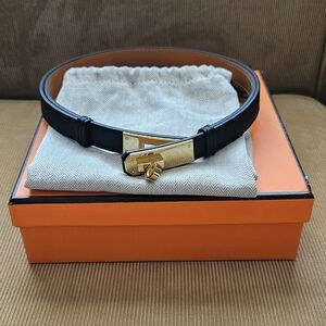 HERMES Kelly 18 Epsom Like Black Belt With Gold Buckle